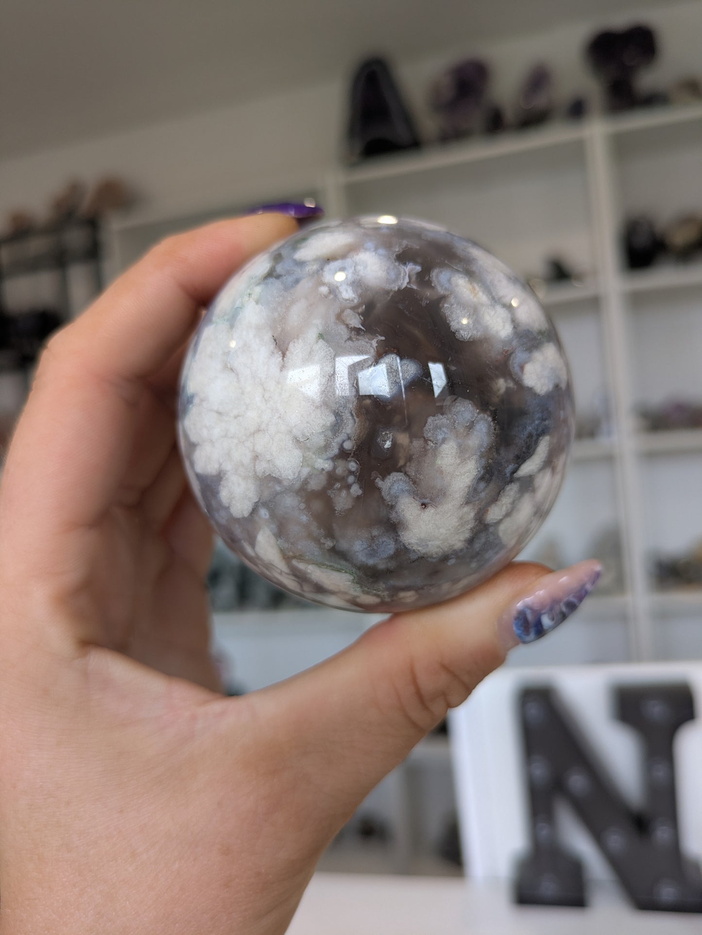 Blue flower agate sphere ✨