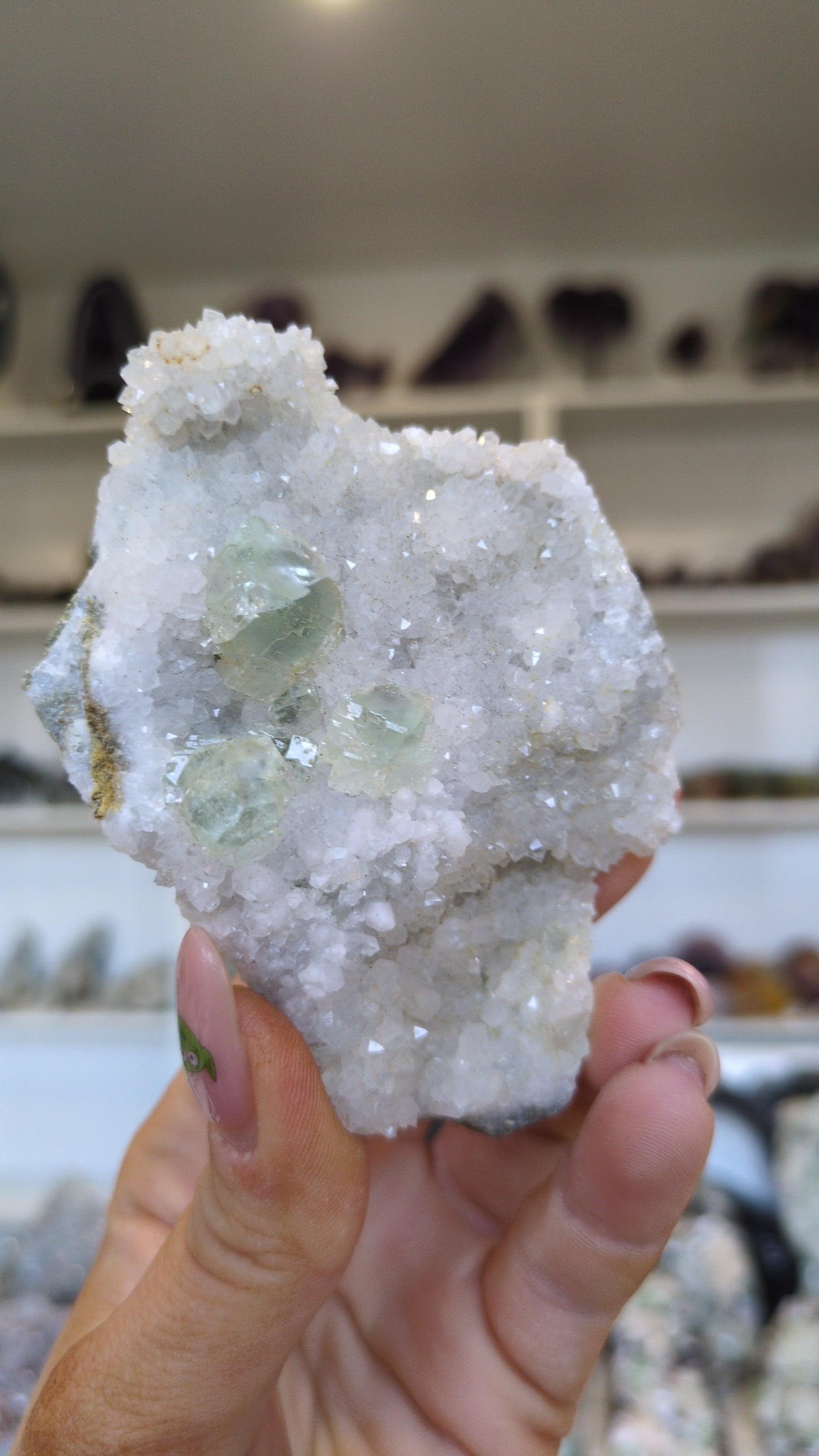 Green flourite on quartz ✨