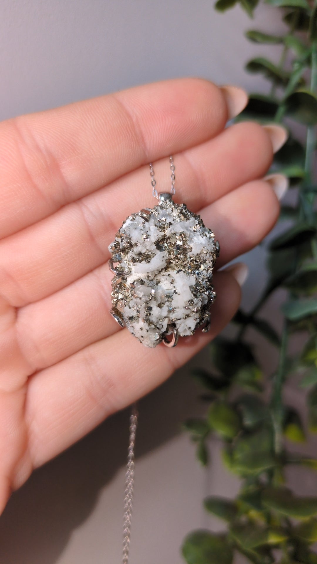 Pyrite on quartz pendant ✨