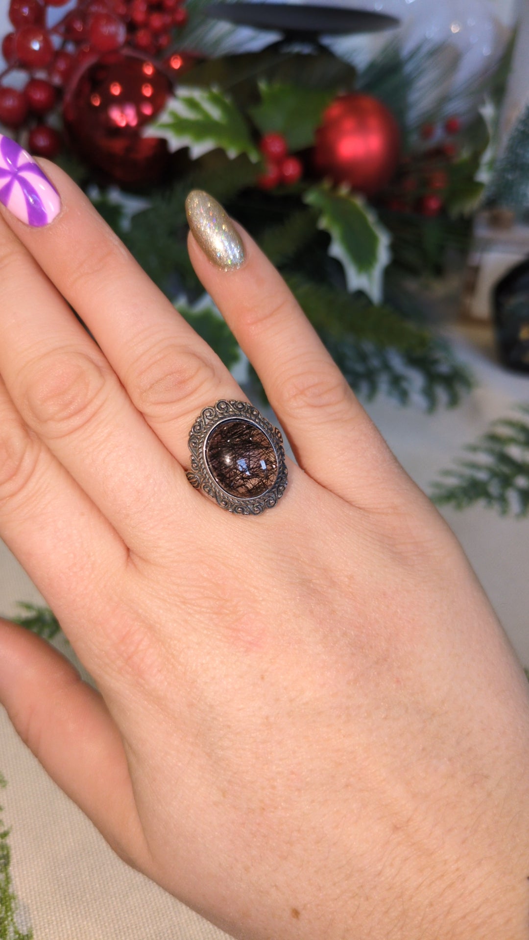 High quality black tourmaline in quartz ring ✨