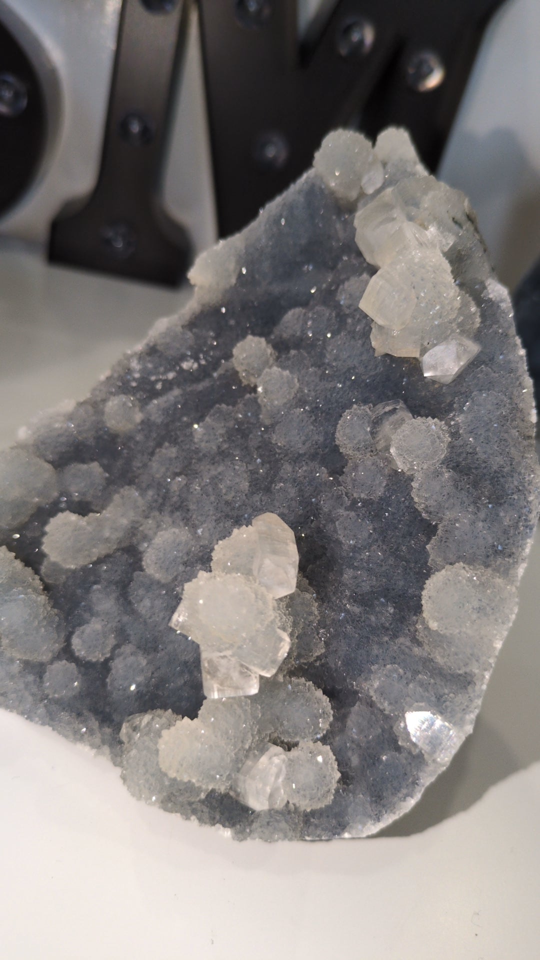 Apophyllite on blue chalcedony ✨ F