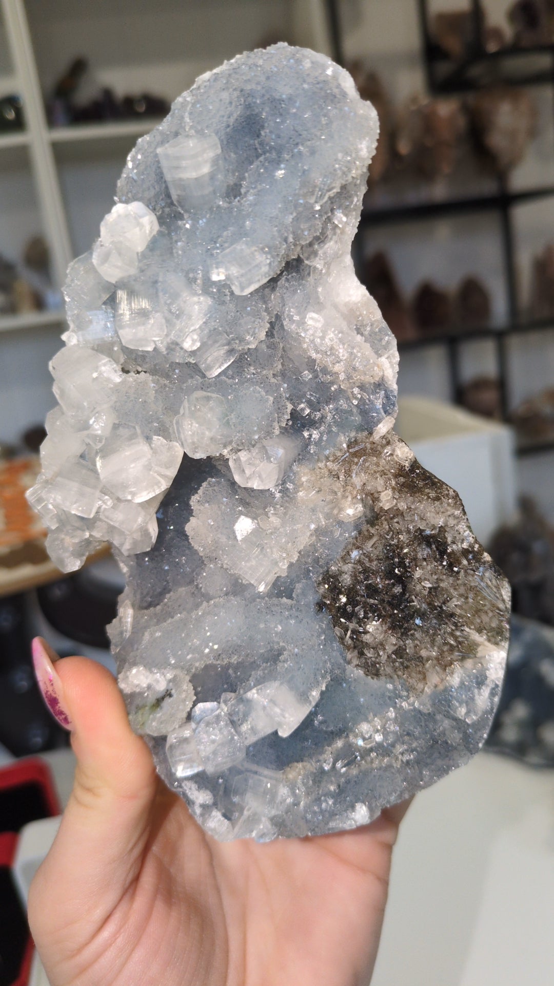 Apophyllite on blue chalcedony ✨ G