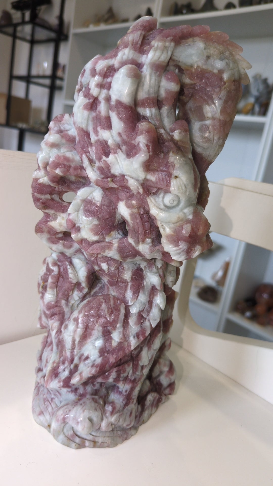 Hand carved Pink tourmaline Dragon sculpture ✨