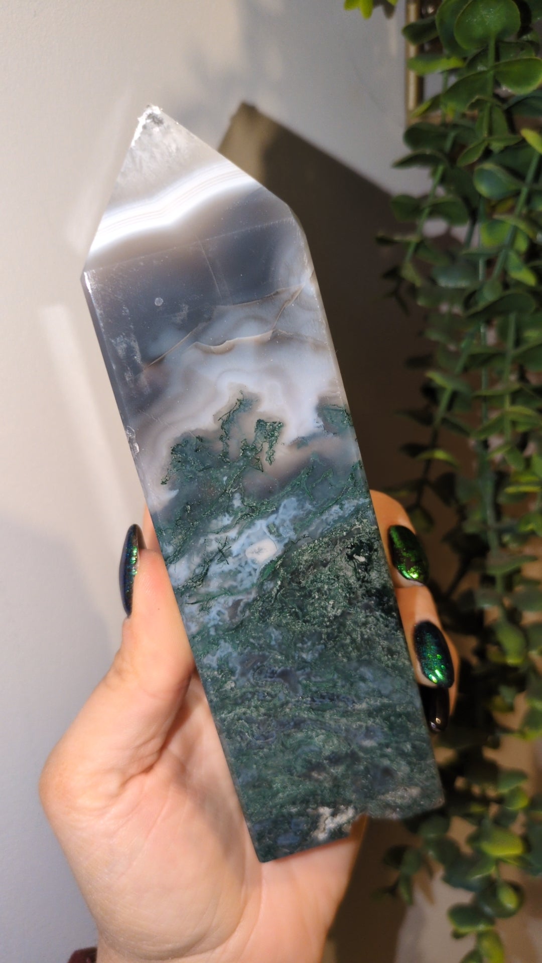 Moss agate X quartz tower ✨ B