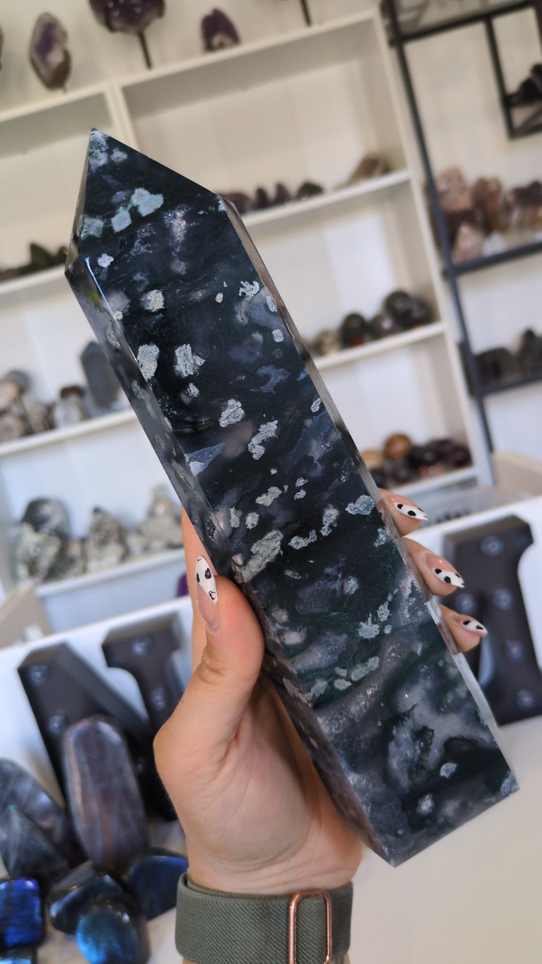 Large dark moss agate tower ✨