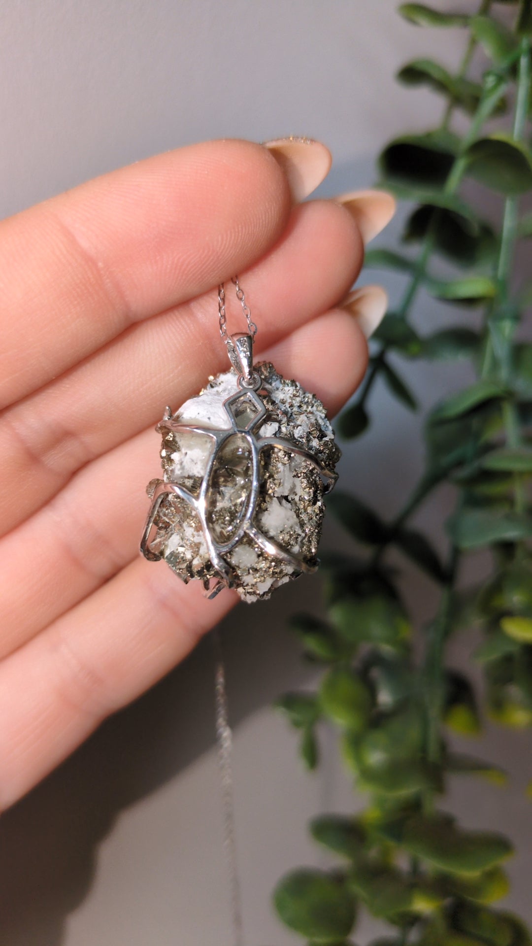 Pyrite on quartz pendant ✨