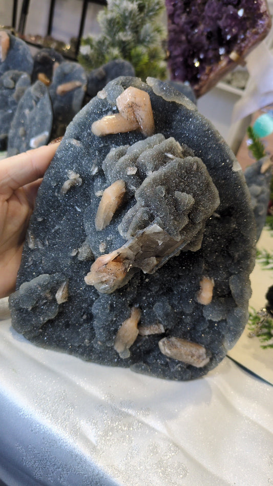 XL Blue chalcedony with chocolate calcite ✨