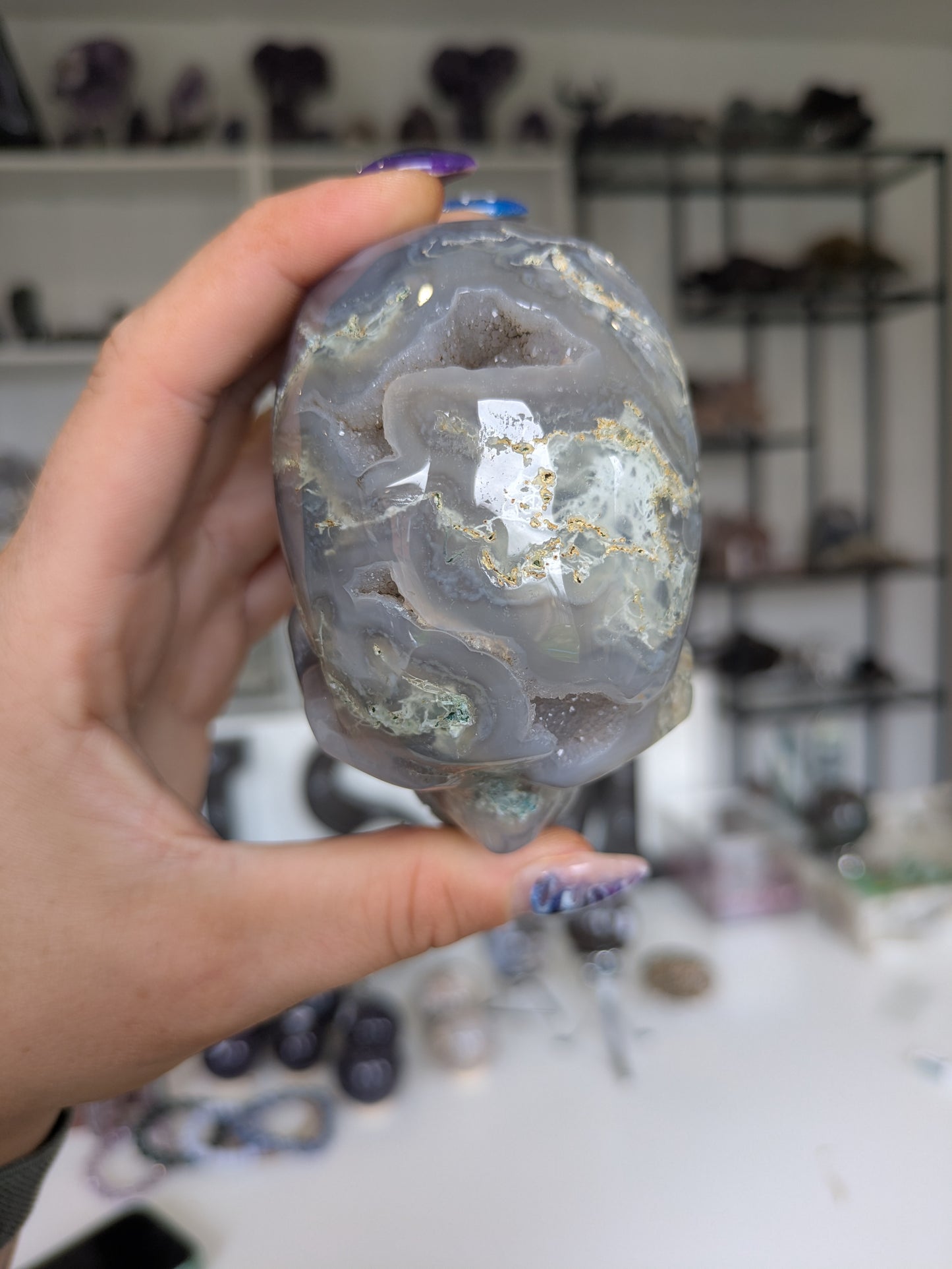 Druzy moss agate skull 💀