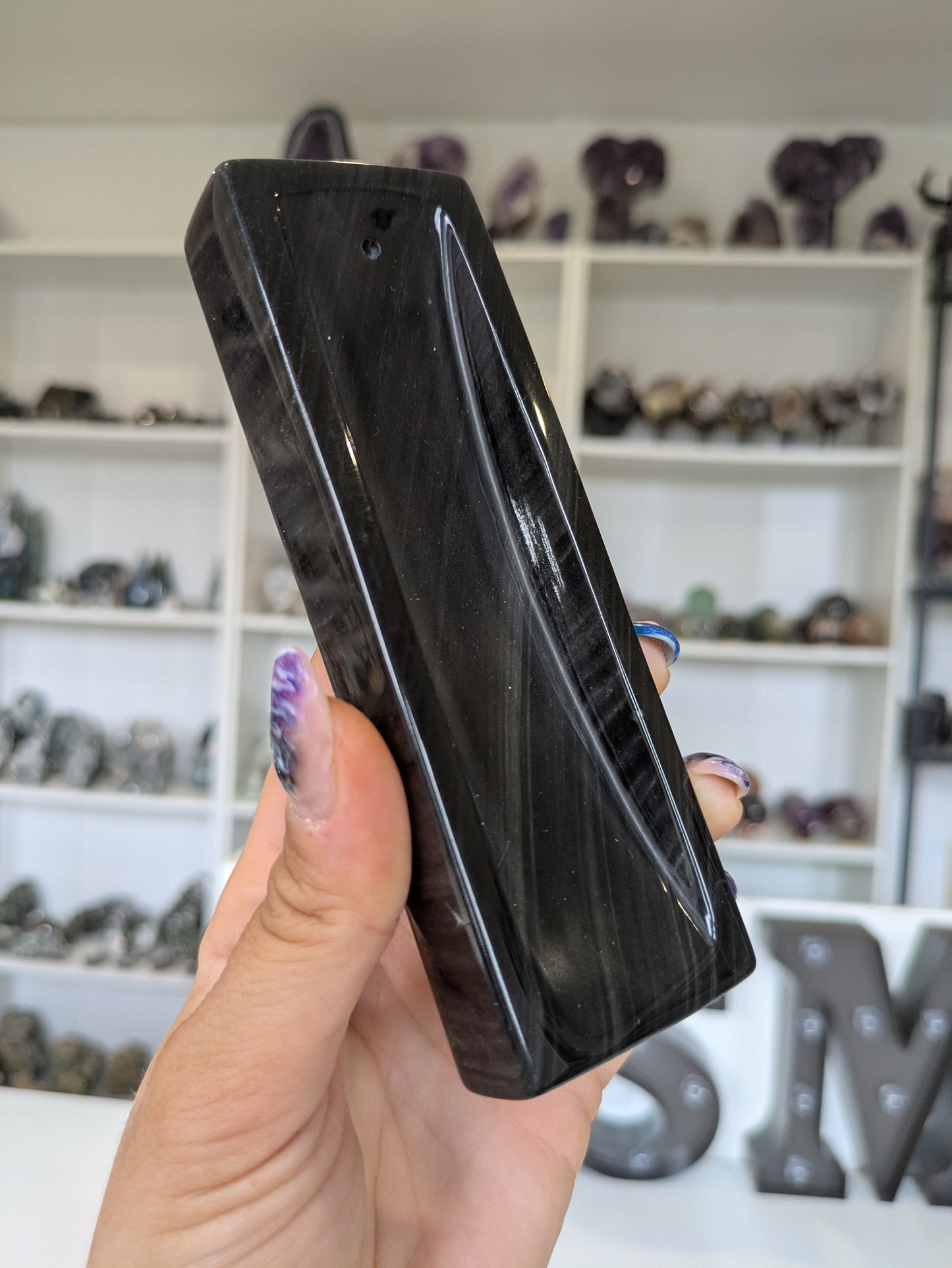 Silver obsidian incense holder ✨