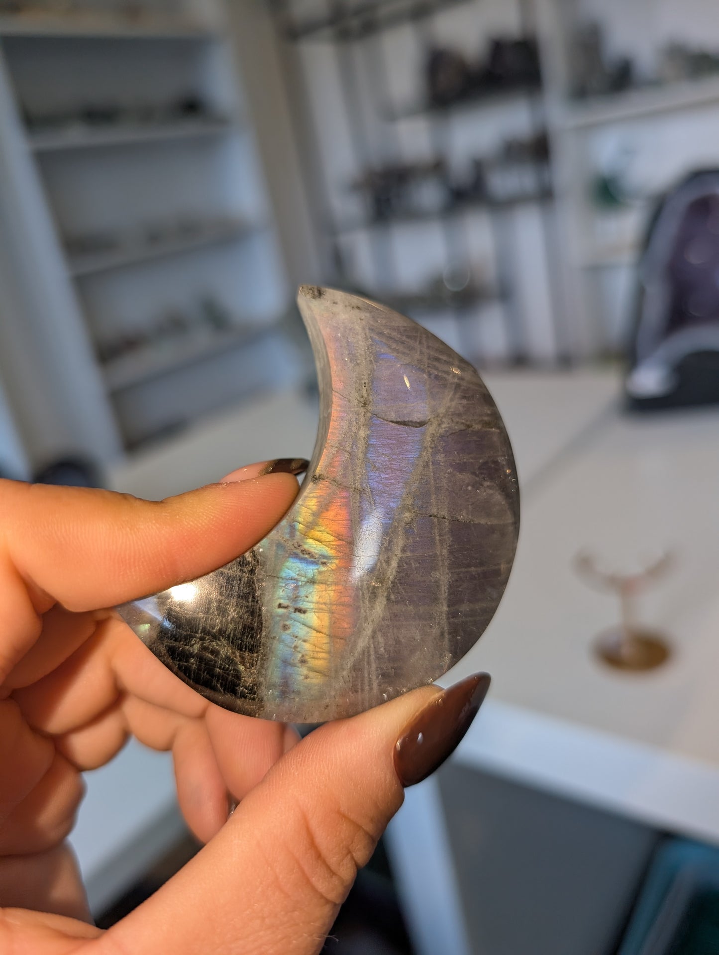 Rainbow Labradorite moon on stand 🌙