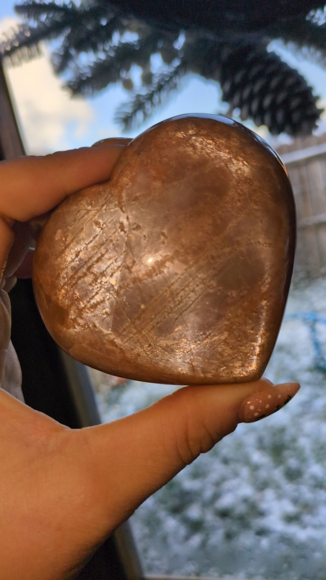 Chunky peach moonstone heart ✨