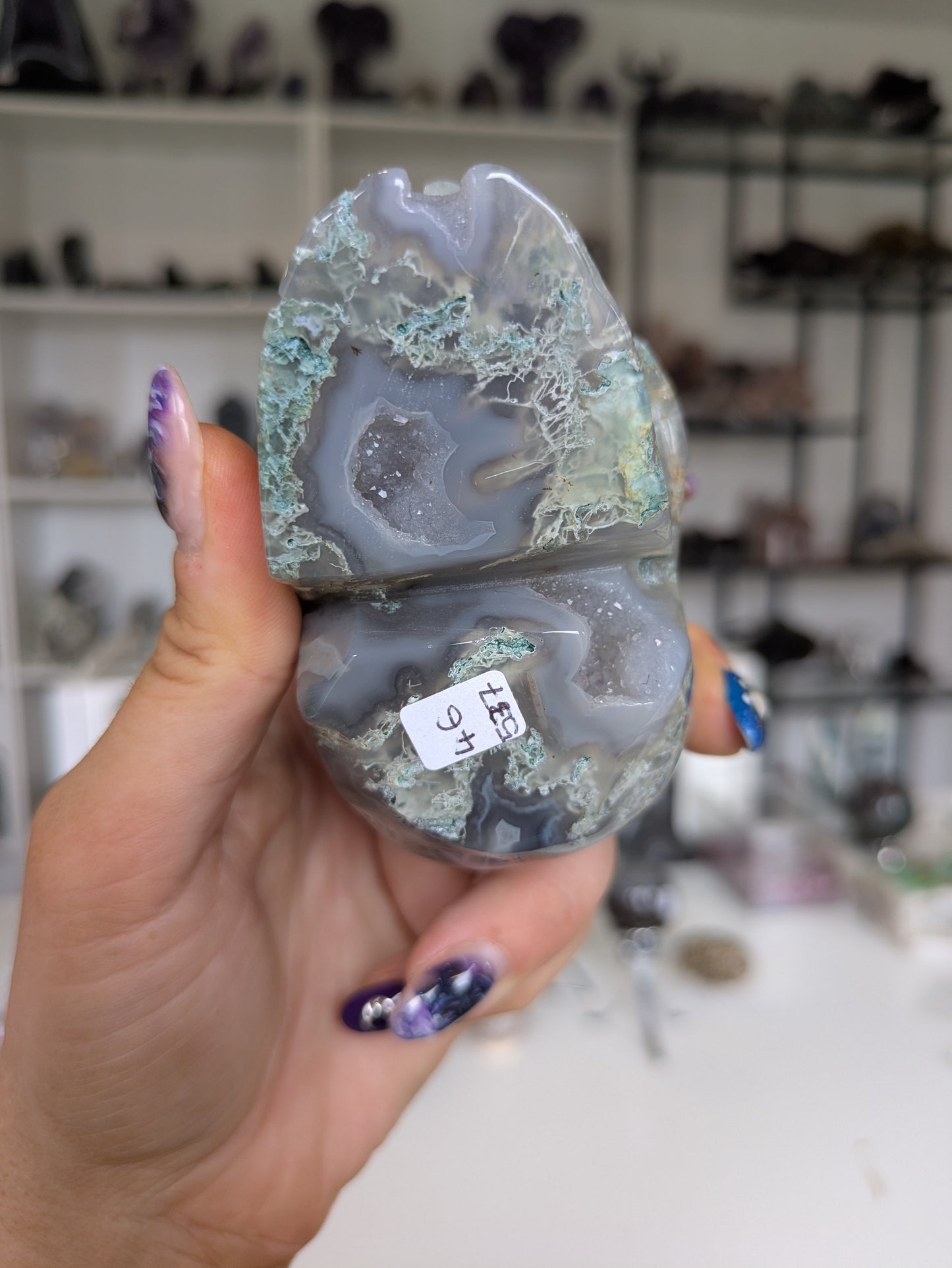 Druzy moss agate skull 💀