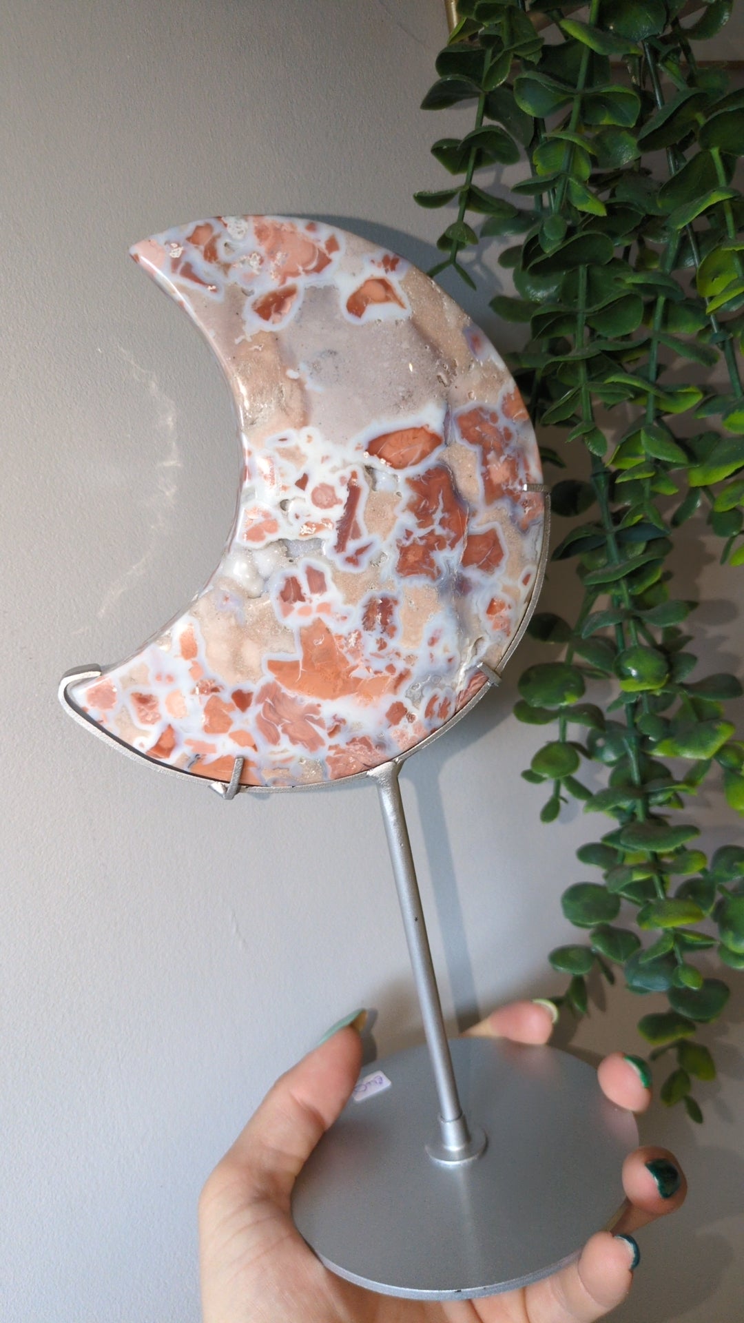 Pink cotton agate moon 🌙 ok stand ✨