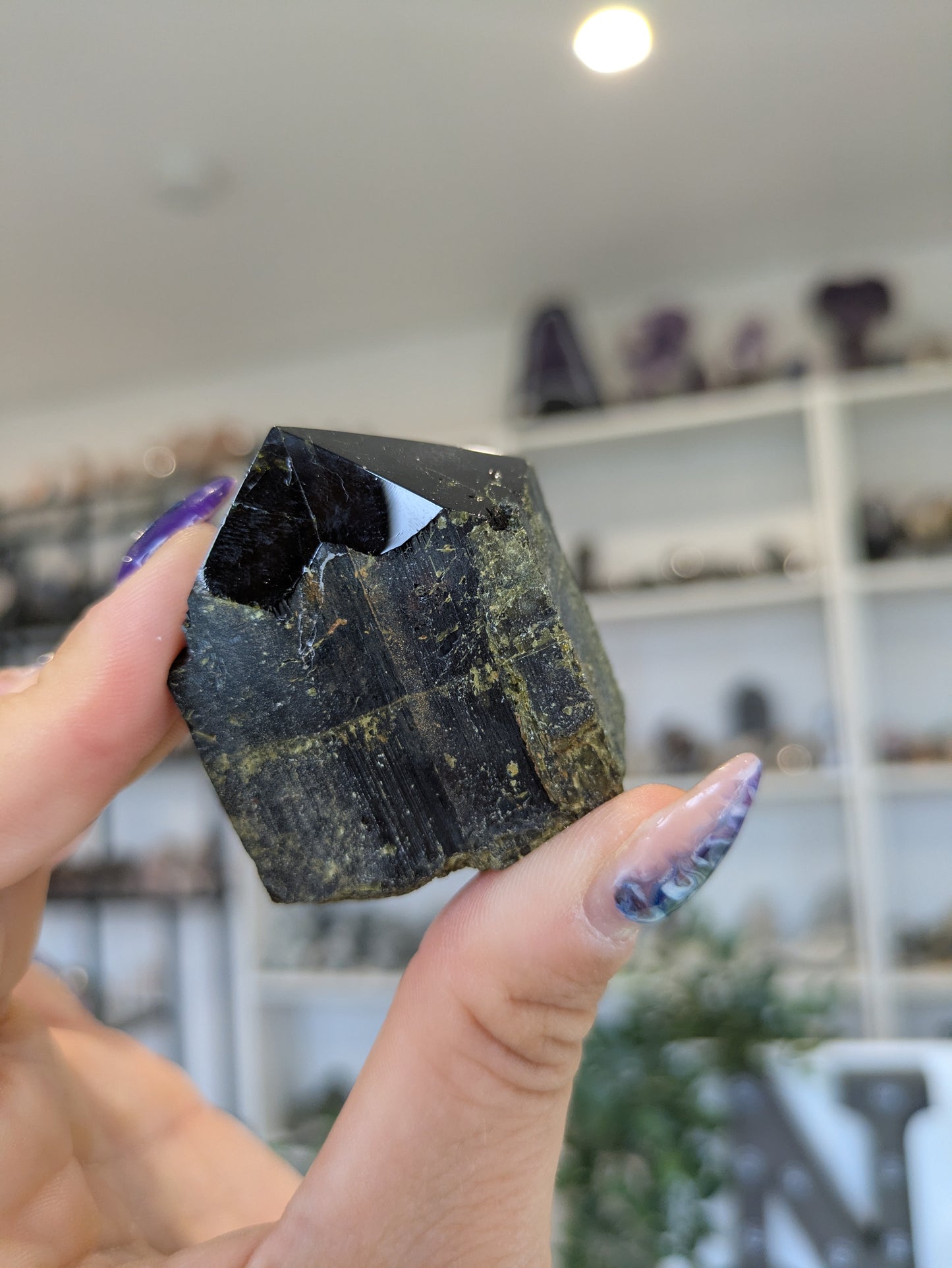 Raw green tourmaline with polished top ✨
