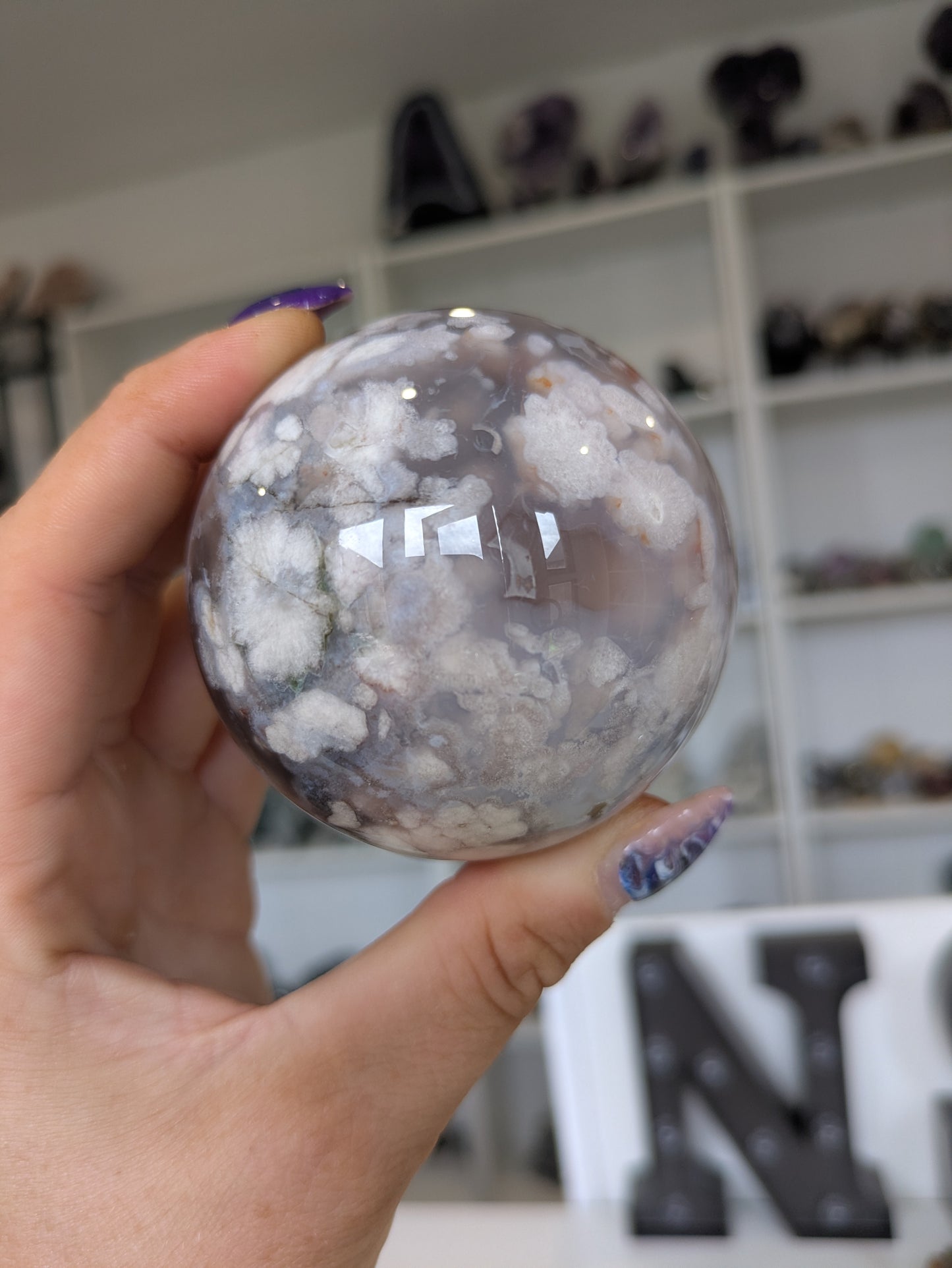 Blue flower agate sphere ✨