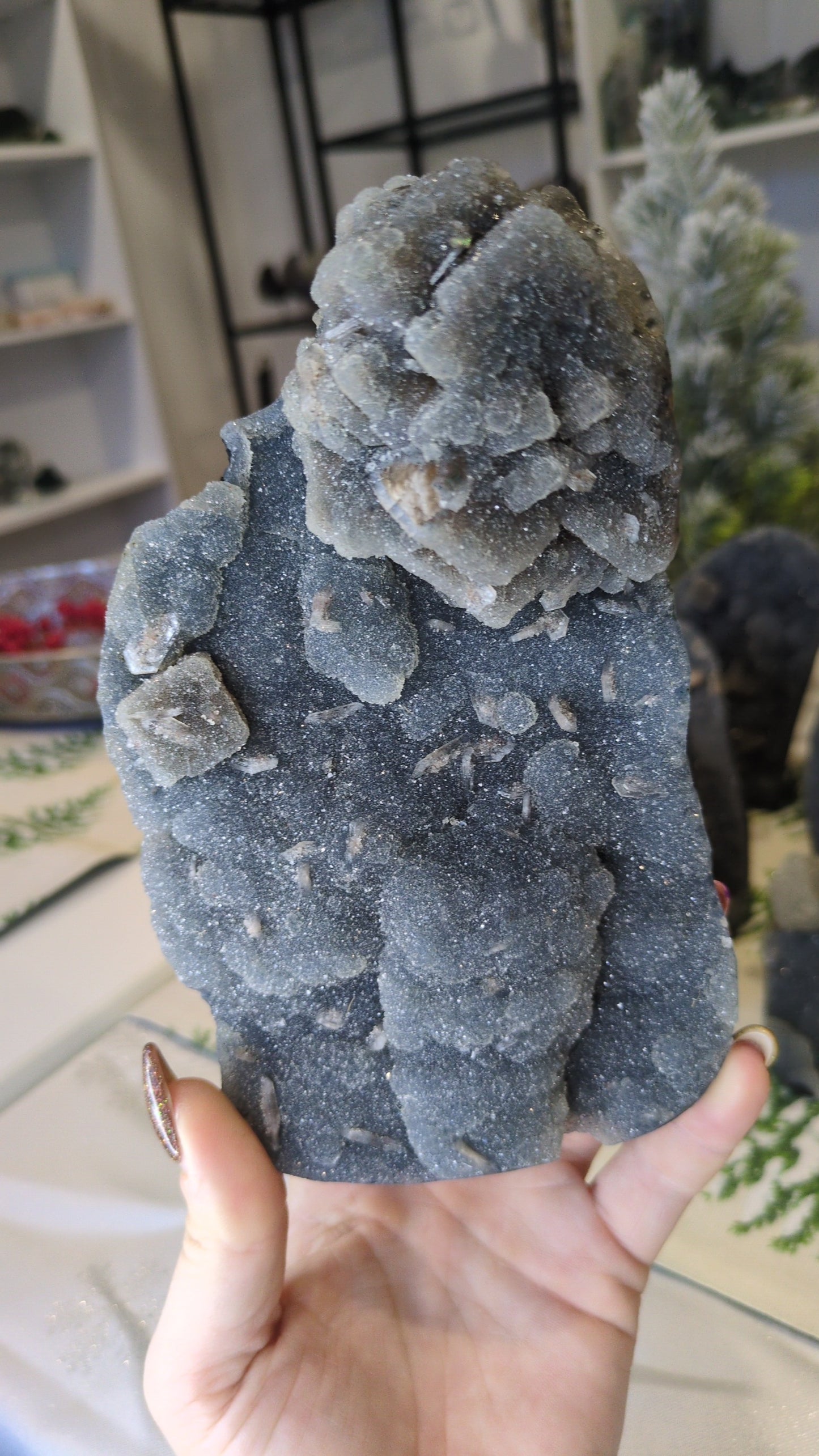 Blue chalcedony with chocolate calcite ✨