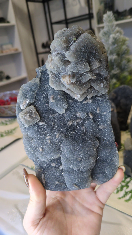 Blue chalcedony with chocolate calcite ✨