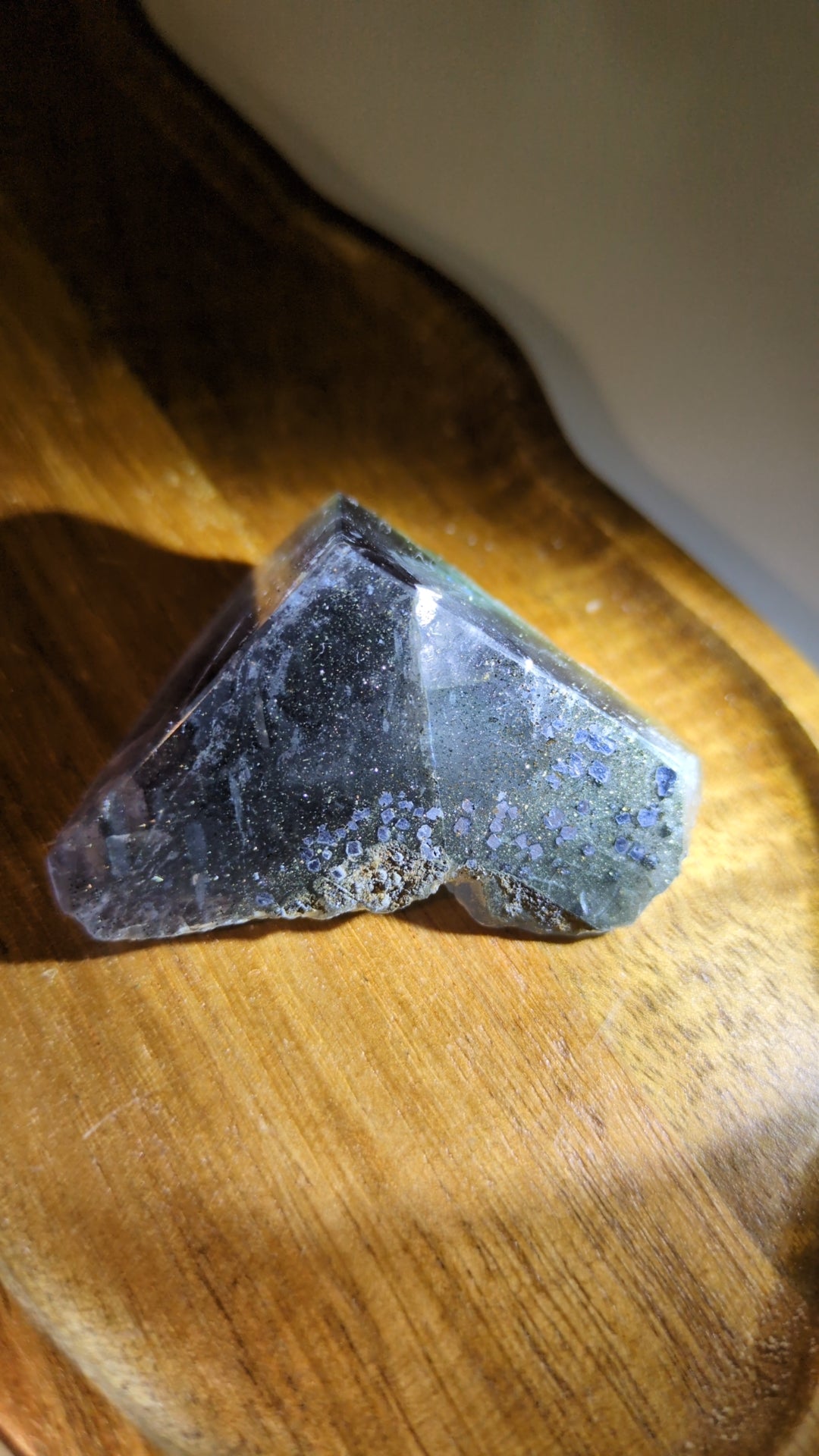 Raw flourite with pyrite ✨ half polished