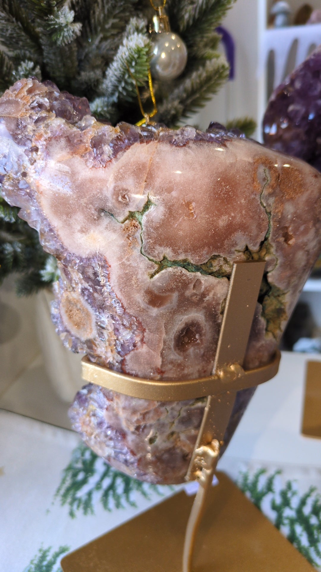 XL pink amethyst piece on stand ✨