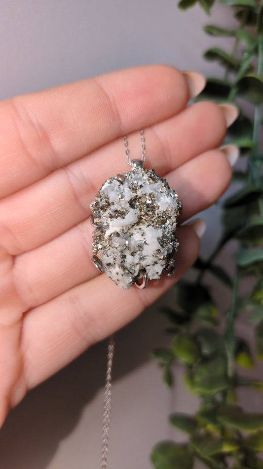 Pyrite on quartz pendant ✨