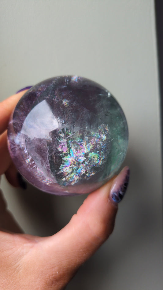 Rainbow filled flourite sphere ✨