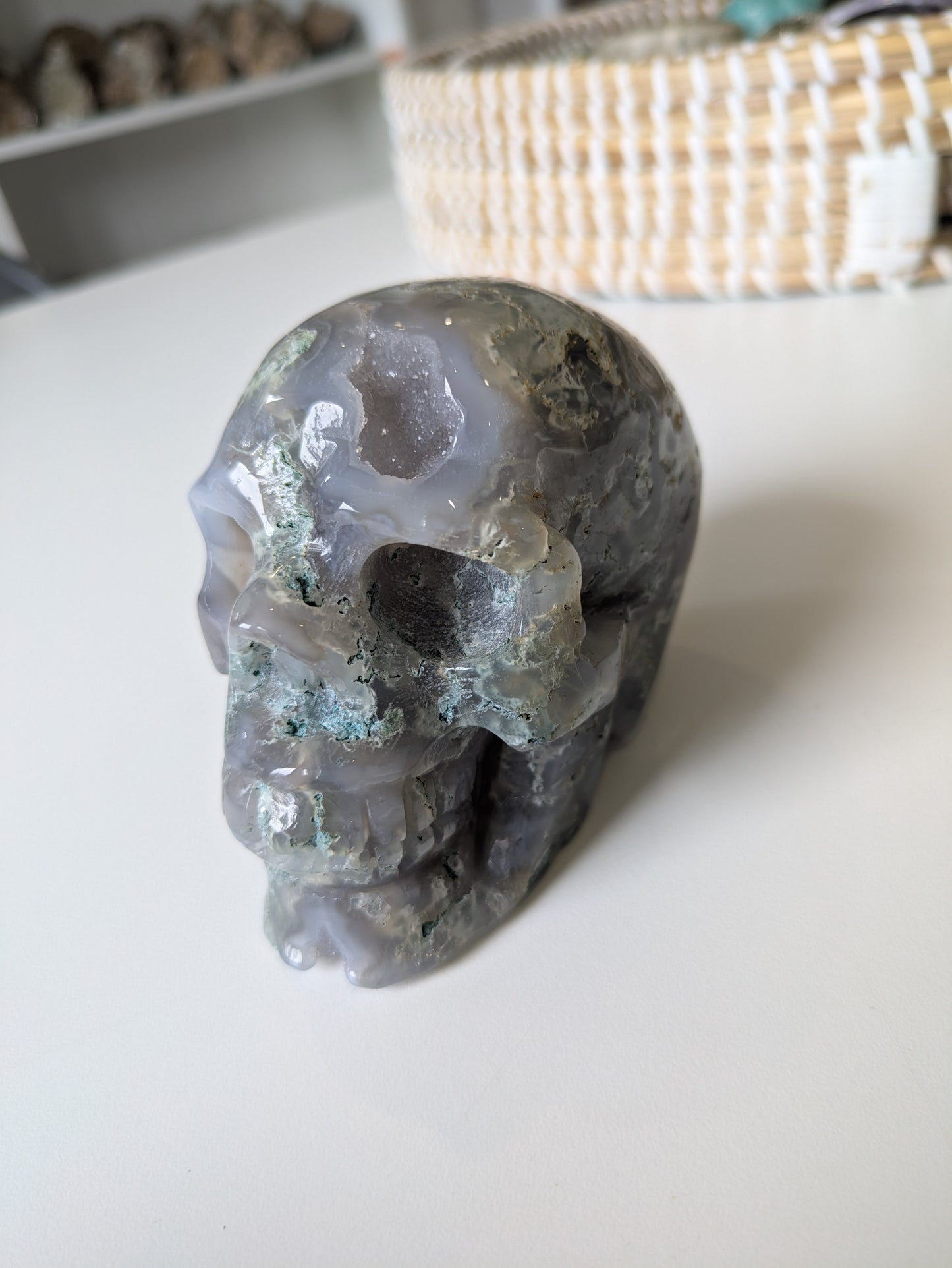 Druzy moss agate skull 💀