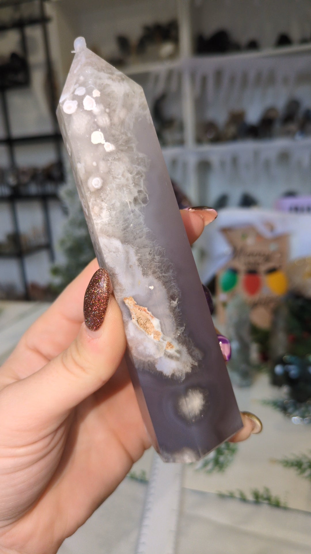 Blue agate with pink flower tower ✨