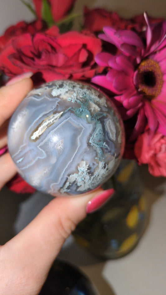 Moss agate sphere ✨ 2B