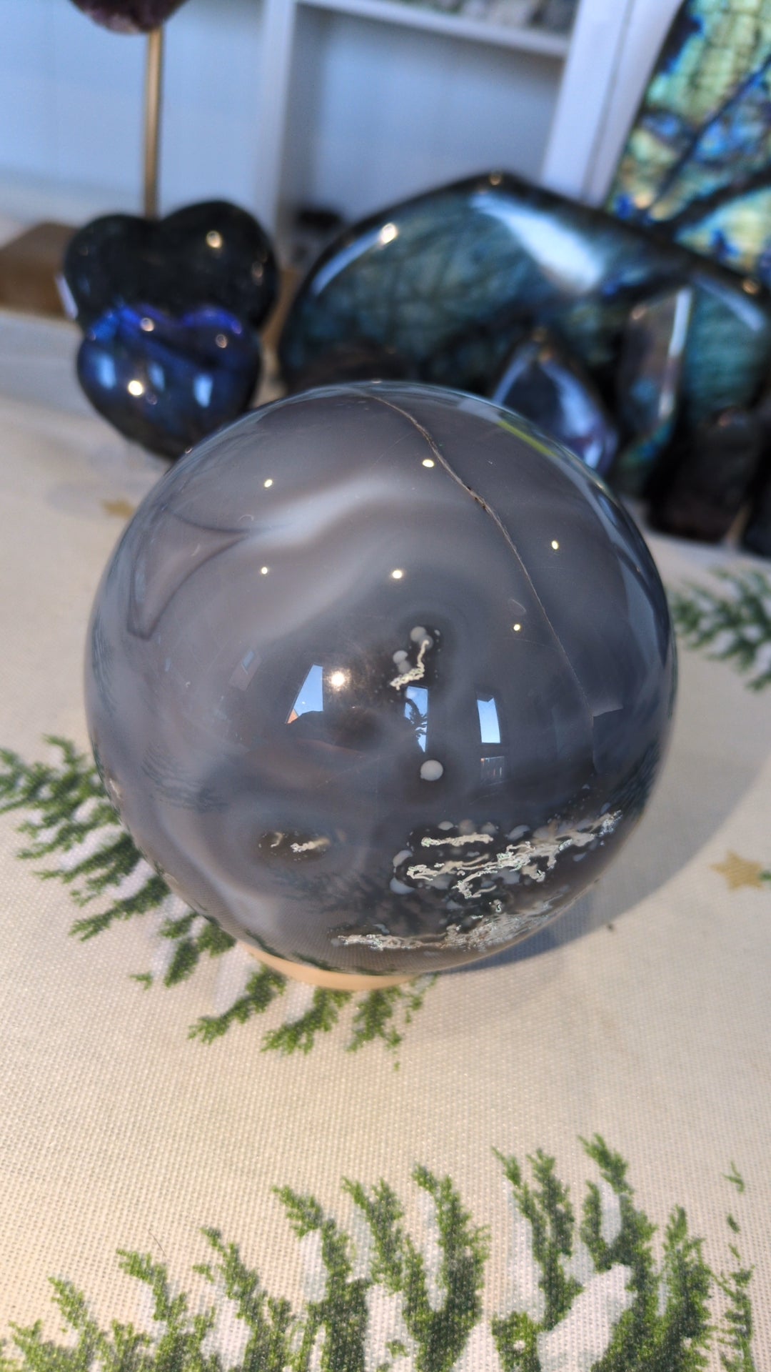 Blue agate and moss sphere ✨