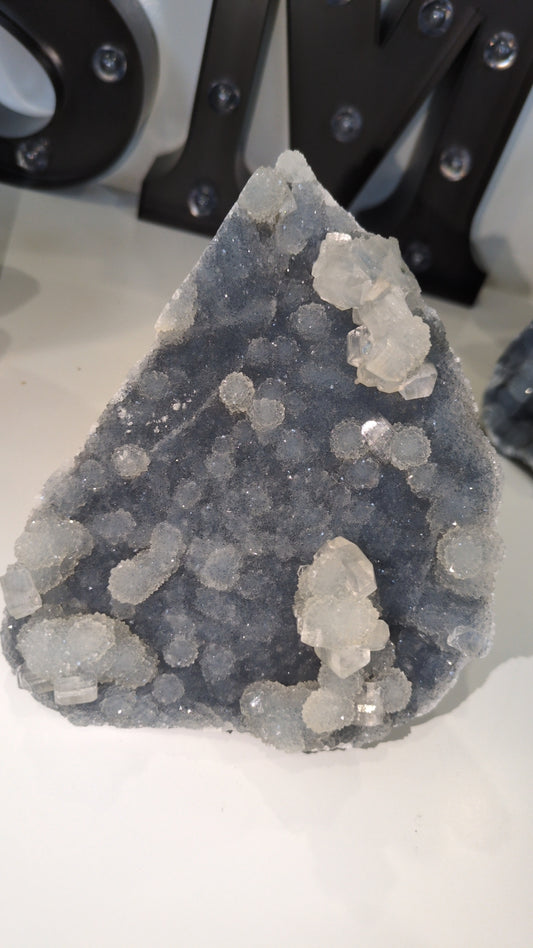 Apophyllite on blue chalcedony ✨ F