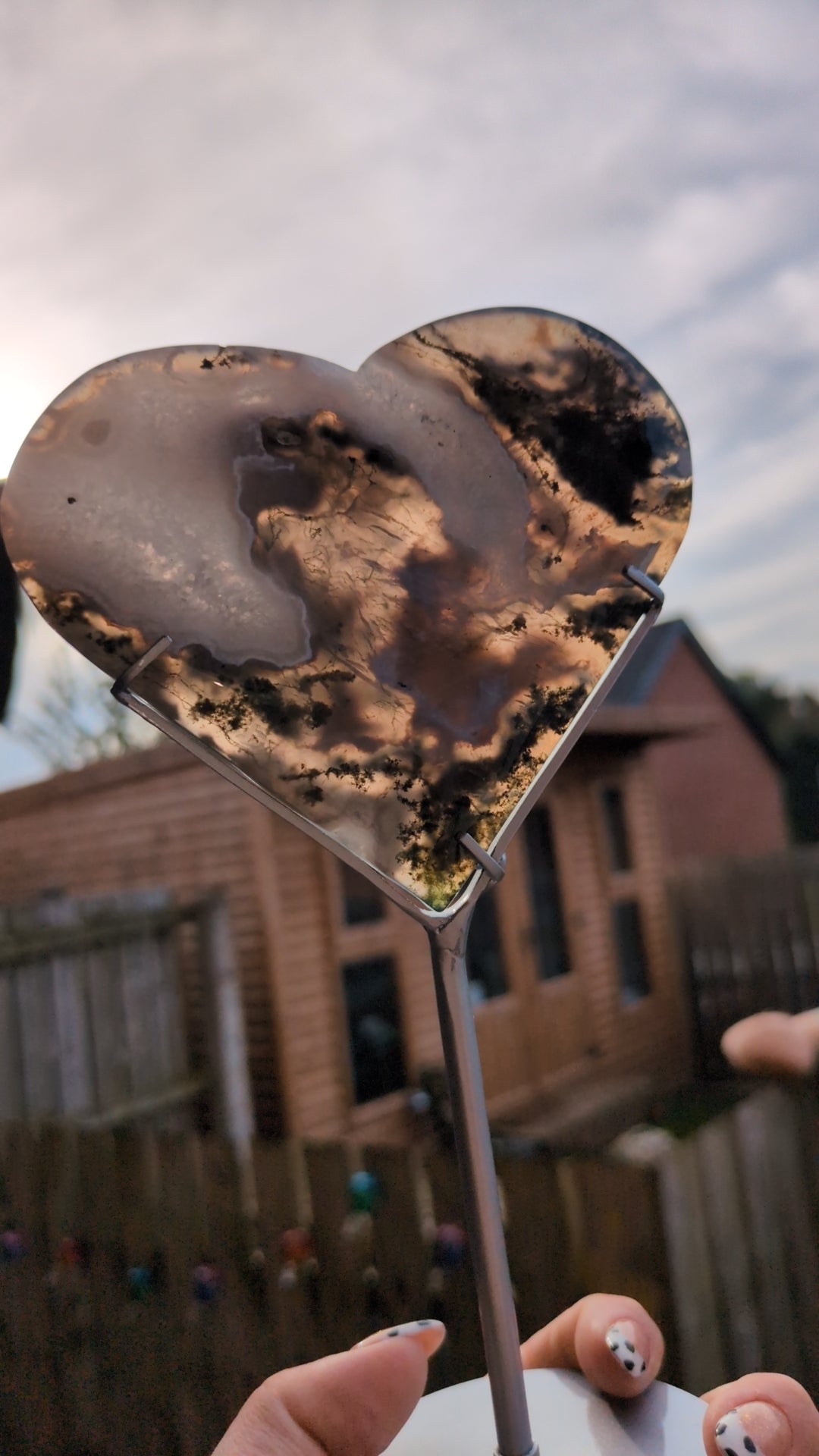 Moss agate heart on stand ✨