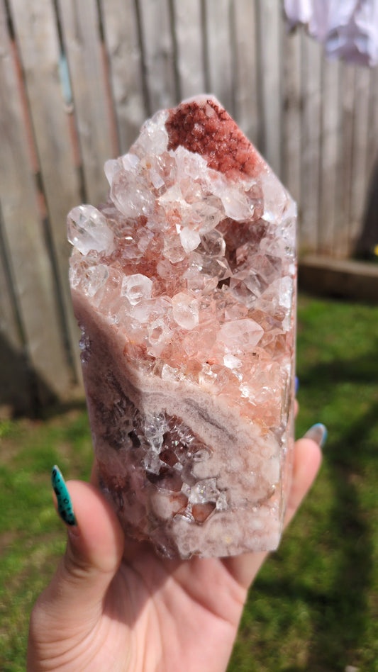 Pink amythest raw/druzy tower ✨