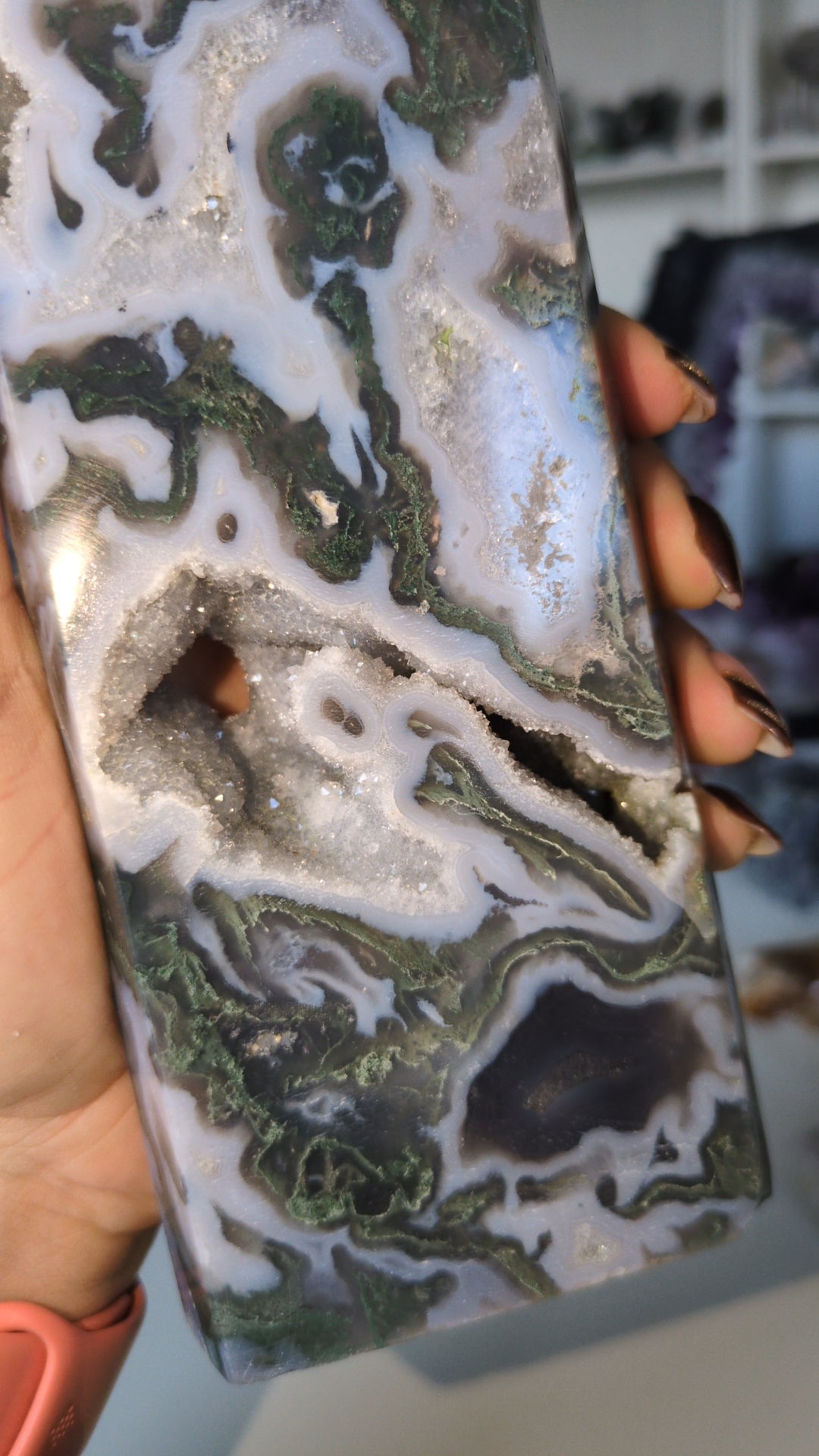Large druzy moss agate tower ✨