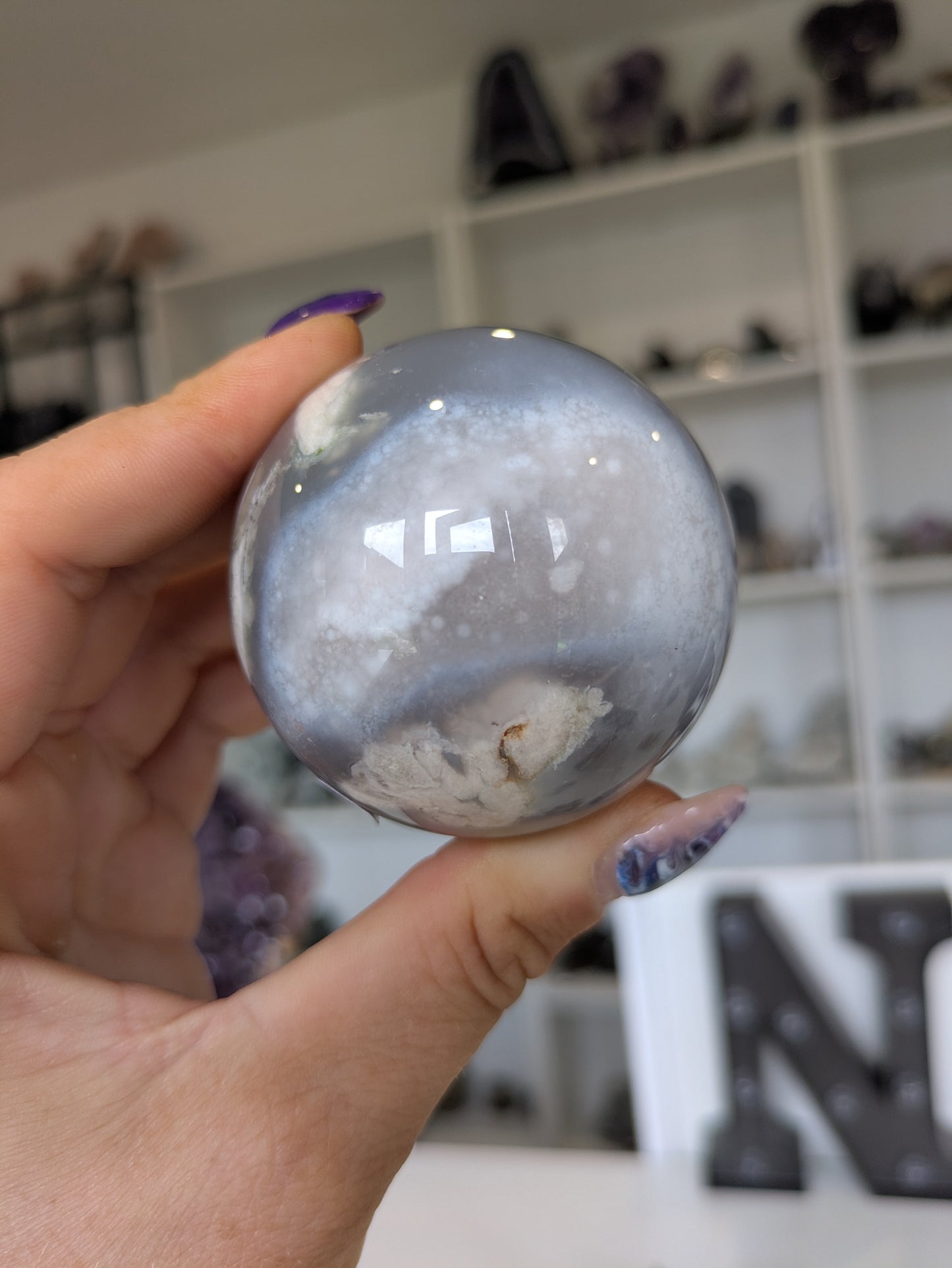 Blue flower agate sphere ✨