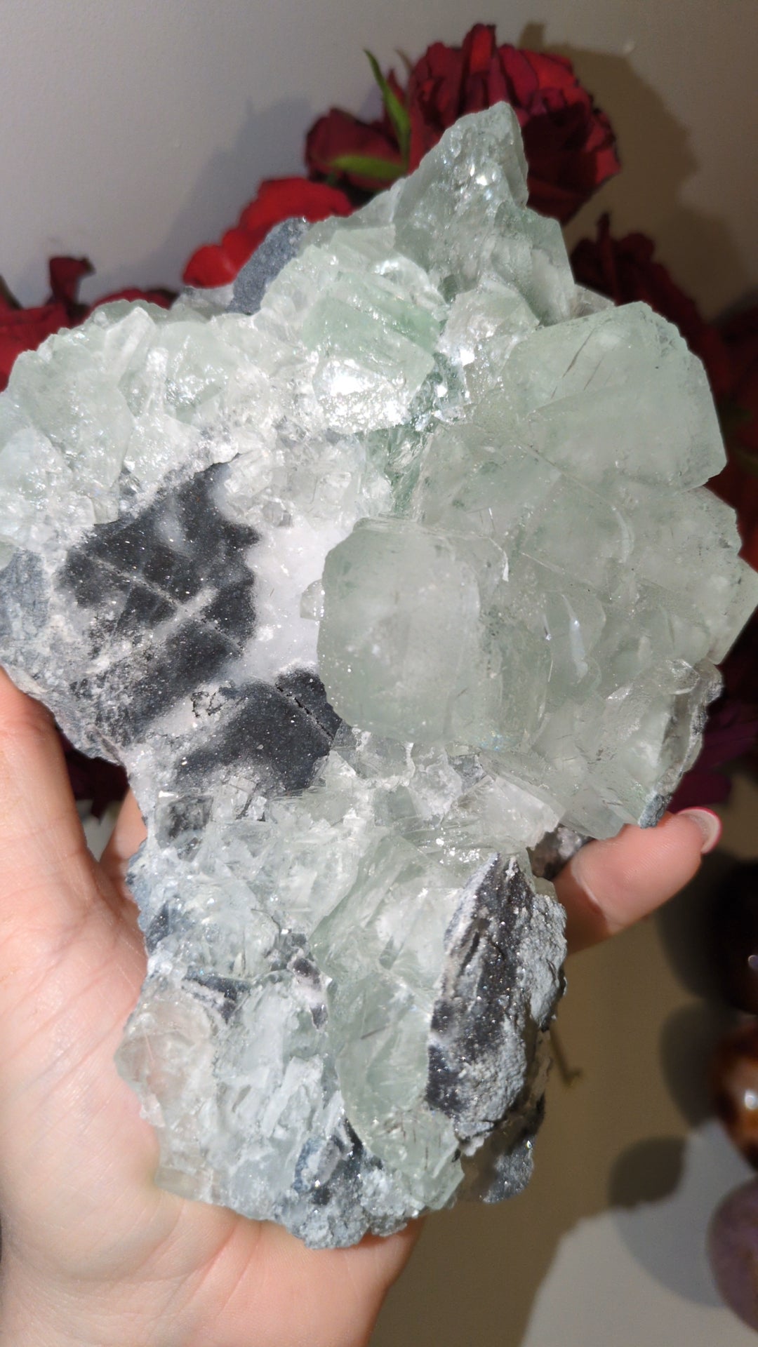 XL Green flourite on chalcedony ✨