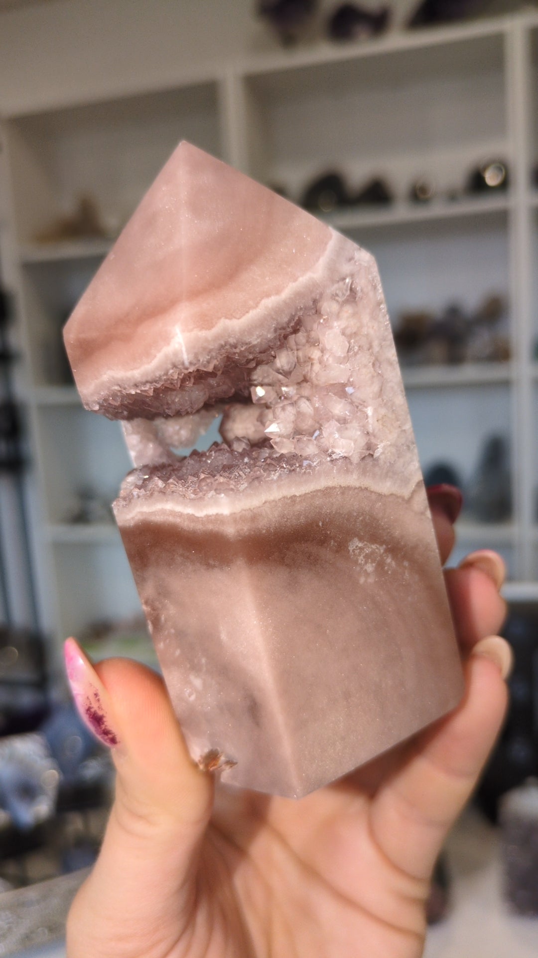 Pink amethyst tower with mini cave ✨