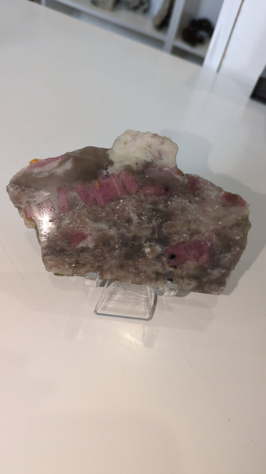 Pink tourmaline slab with mica
