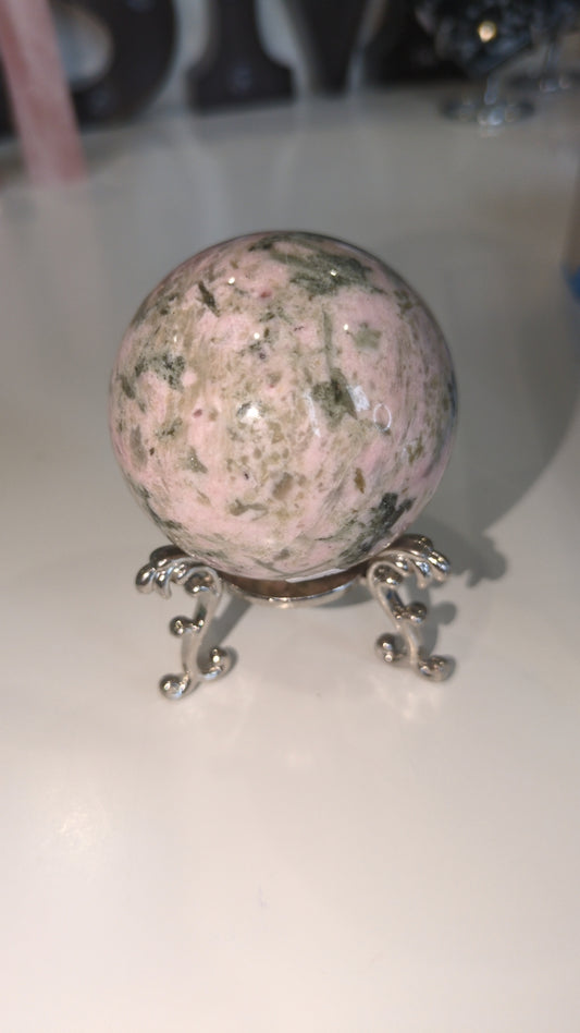 Pink opal and epidote sphere ✨