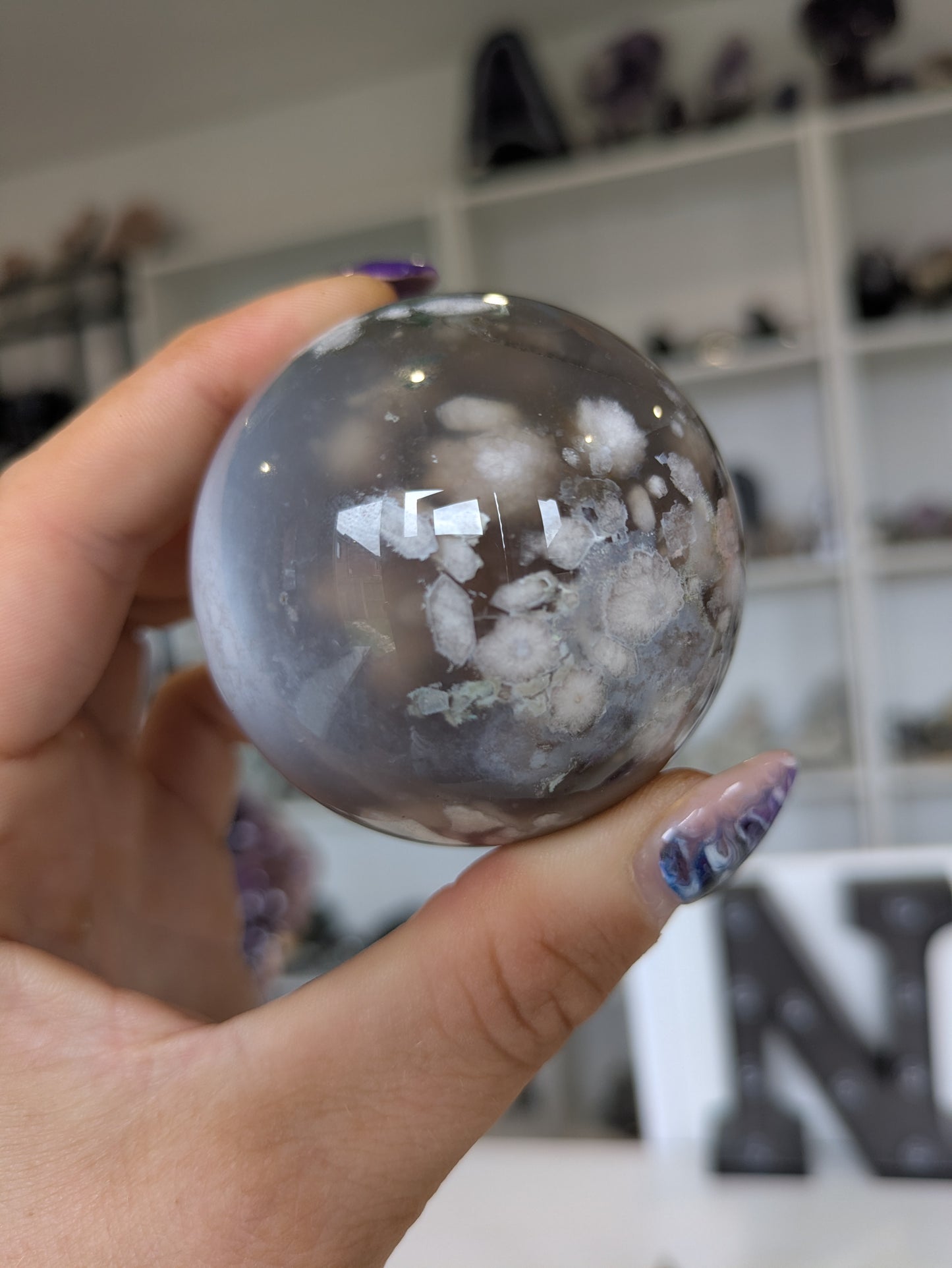 Blue flower agate sphere ✨