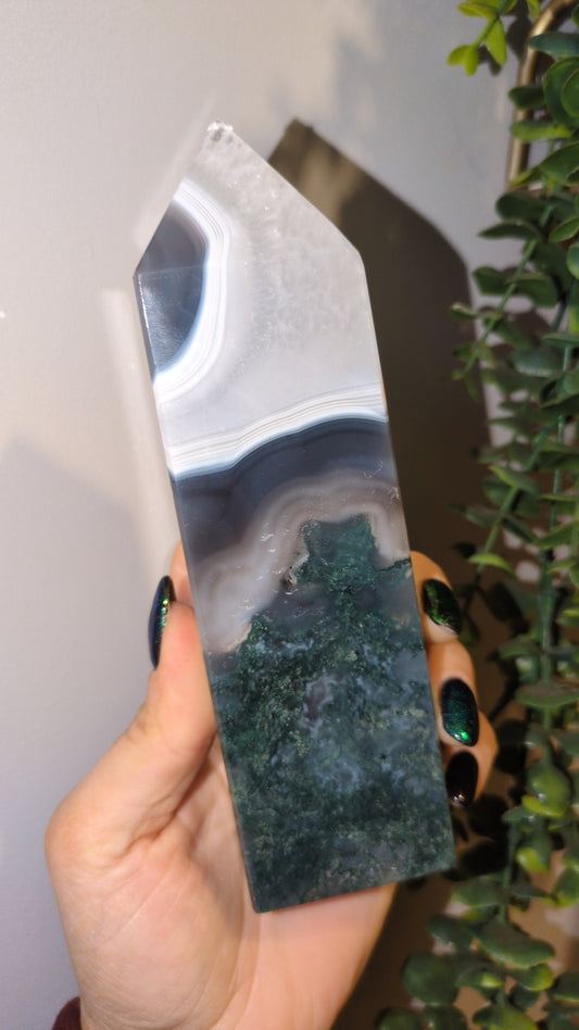 Moss agate X quartz tower ✨ B