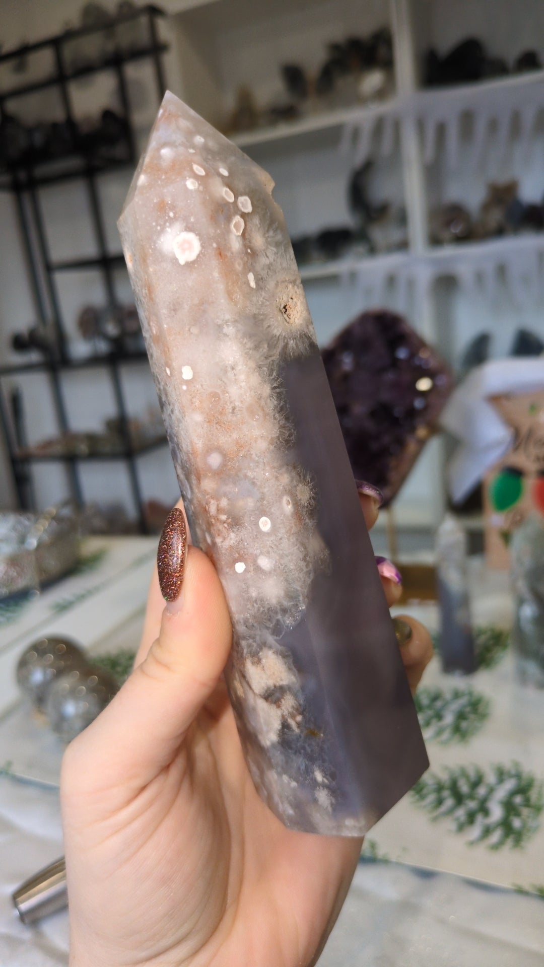 Pink&blue flower agate tower ✨