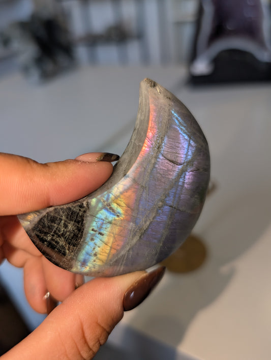 Rainbow Labradorite moon on stand 🌙