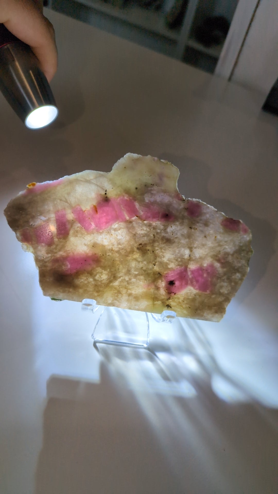 Pink tourmaline slab with mica