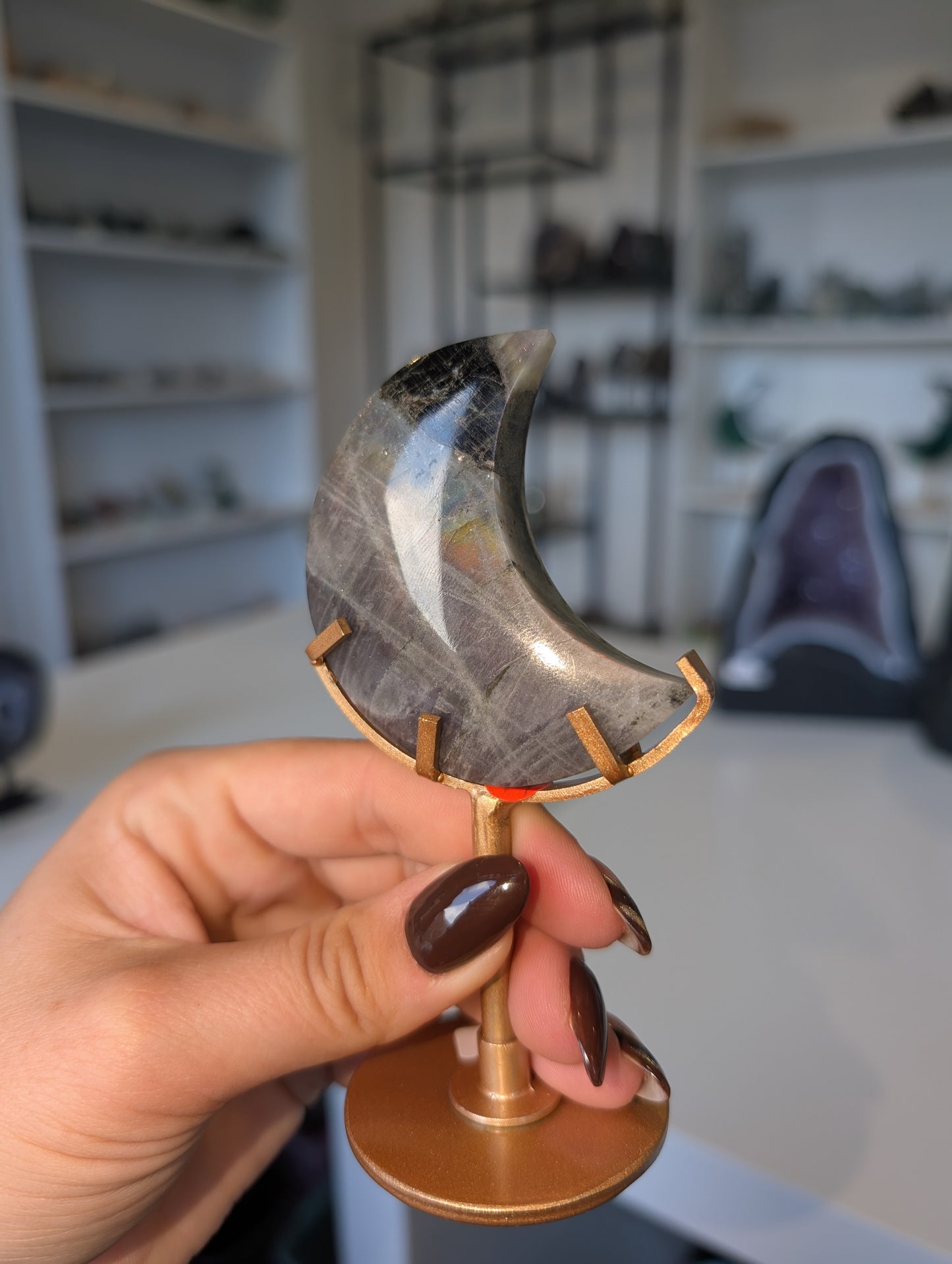 Rainbow Labradorite moon on stand 🌙