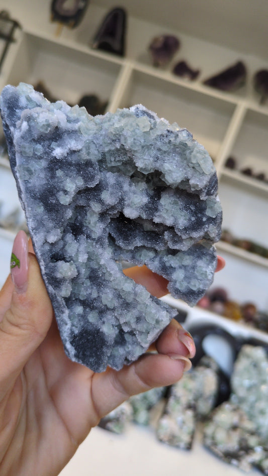 Green flourite on Chalcedony ✨