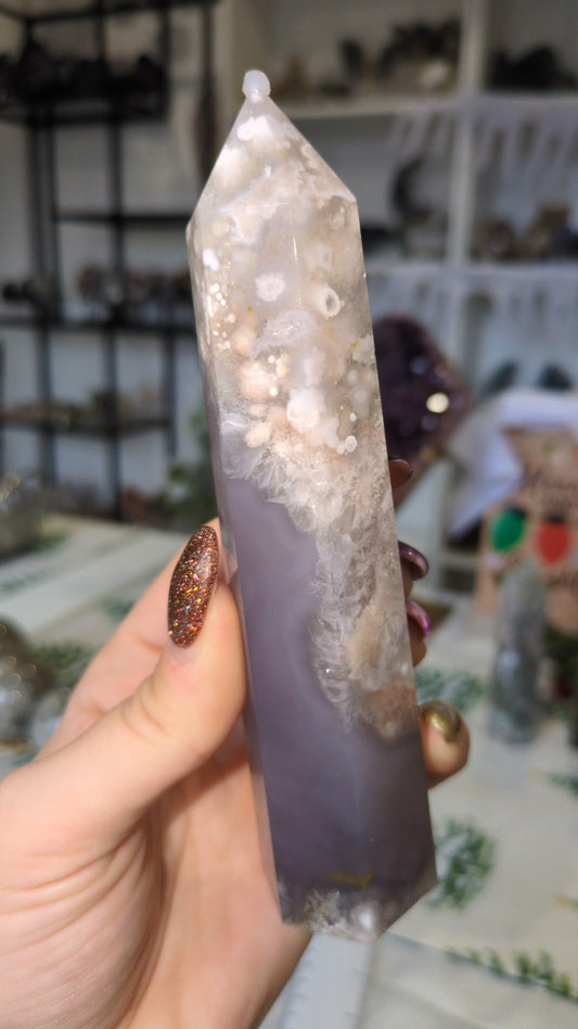 Blue agate with pink flower tower ✨