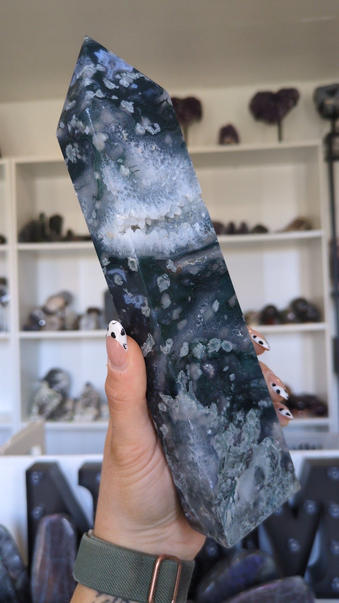 Large dark moss agate tower ✨